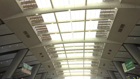2026 Aug 22, Beijing. Low angle static view of curved modern ceiling Stock Footage 344840063