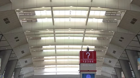 2026 Aug 22, Beijing. Low-angle symmetrical shot of modern transit terminal Stock Footage 344840082