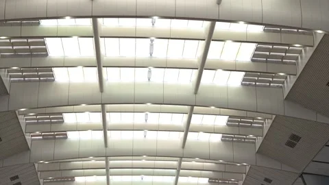 2026 Aug 22, Beijing. Panning low angle view of curved arched modern ceiling Stock Footage 344840083