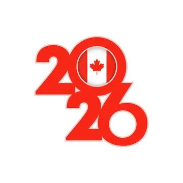 2026 banner with Canada flag inside. Stock Illustration