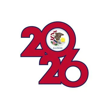 2026 banner with Illinois flag inside. Stock Illustration