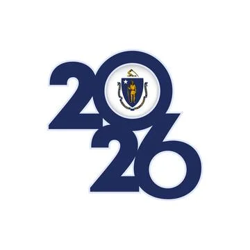 2026 banner with Massachusetts flag inside. Stock Illustration