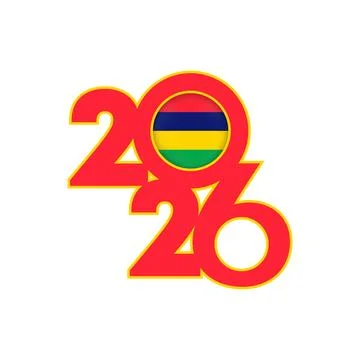 2026 banner with Mauritius flag inside. Stock Illustration