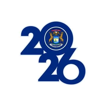 2026 banner with Michigan flag inside. Stock Illustration