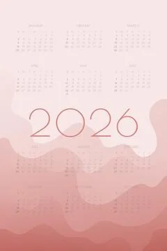 2026 calendar with red gradient shapes Stock Illustration