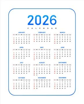 2026 Calendar with Rounded Blue Border Stock Illustration