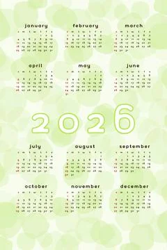 2026 calendar template. Vertical format lime green abstract background with h Stock Illustration