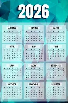 2026 calendar vector template on geometric background Illustrazione stock