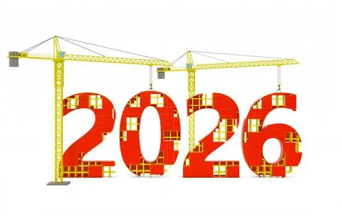 2026 Construction Concept with Cranes and Numbers Stock Illustration