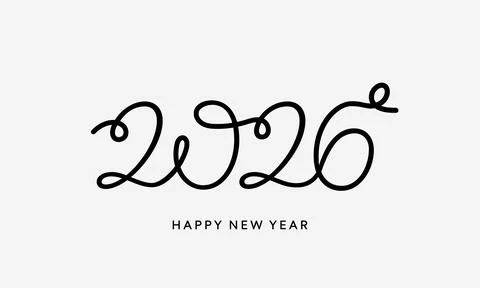 2026 continuous thin line number, hand lettering logo card Stock Illustration