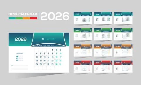 2026 desk vector calendar design Stock Illustration