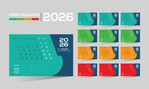 2026 desk vector calendar design Stock Illustration