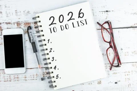 2026 To Do List Text on Note Pad Stock Photos