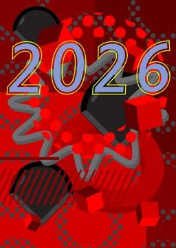 2026 geometrical graphic retro theme background. Minimal geometric elements.. Stock Illustration