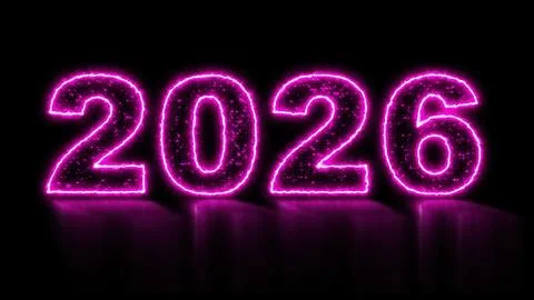 2026 glowing neon technology text Stock Illustration
