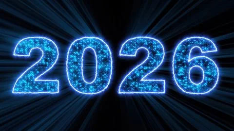 2026 glowing neon technology text Stock Illustration