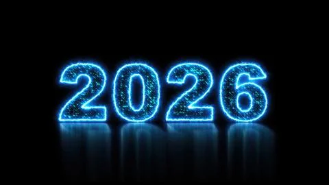 2026 glowing neon technology text Stock Illustration