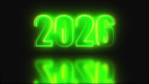 2026 glowing neon technology text Stock Illustration