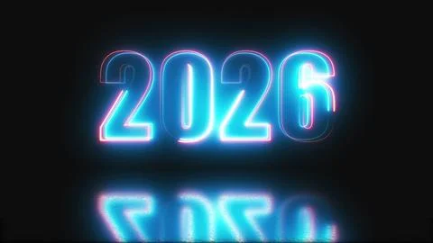 2026 glowing neon technology text Stock Illustration