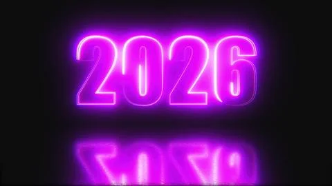 2026 glowing neon technology text Stock Illustration