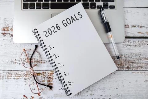 2026 Goals Text on Note Pad Stock Photos