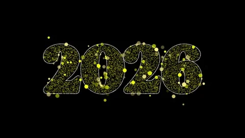 2026 Gold glitter explosion animation featuring the numbers Stock Footage 320834084