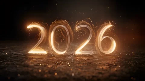 2026 greeting 3D text animation with particles and sparks Stock Footage 324732610