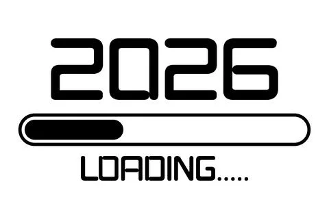 2026 Happy New Year black loading bar. Decorative loading spinning icon. Stock Illustration