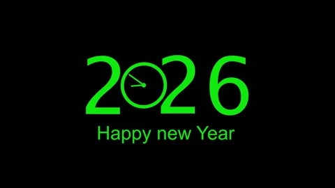 2026 Happy New Year Clock Countdown Futuristic Green Neon Text Animation Bl.. Stock Footage 321410368