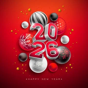 2026 Happy New Year Greeting Card Design with 3D Typography Number and Christ Stock Illustration