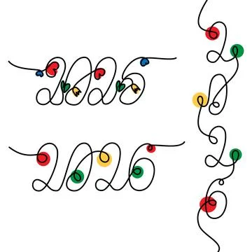 2026 Horizontal and Vertical One Continuous line decor Hand Drawn Lettering 2026 Illustrazione stock