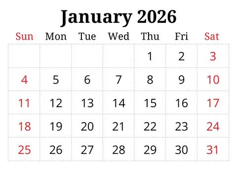 2026 january calendar planner. Vector page. Design Sunday start Stock Illustration