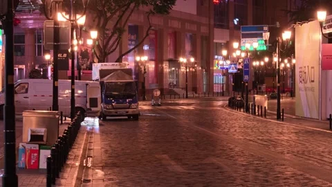 2026 Jul 15, Chongqing. Empty Wet Night Cobblestone Commercial Street With Stock Footage 340502591
