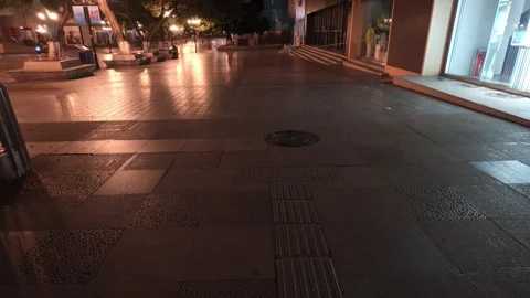 2026 Jul 15, Chongqing. Empty wet night pedestrian plaza Stock Footage 340511214