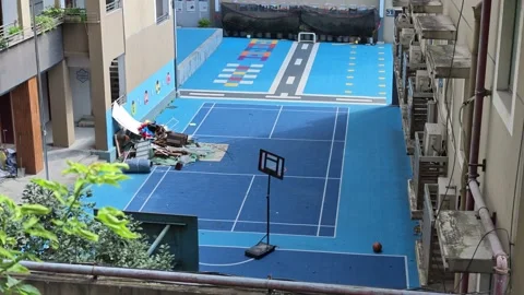 2026 Jul 18, Chongqing. Elevated blue synthetic school playground between Stock Footage 341737680