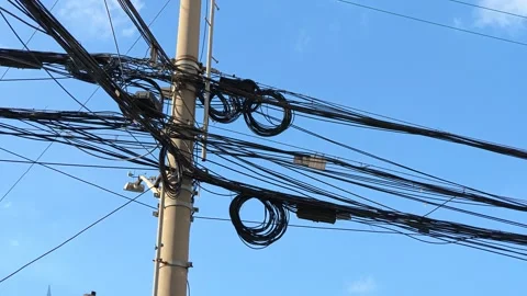 2026 Jul 25, Shanghai. Tangled dense black communication cables Stock Footage 344741070