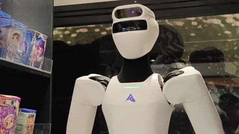 2026 Jun 28, Shanghai. White humanoid service robot Stock-Footage 337879075