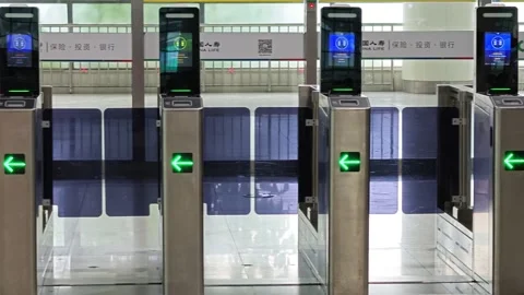 2026 Jun 30, Shanghai. Empty digital fare turnstiles Stock Footage 338232241