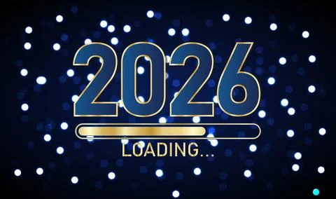 2026 Loading Banner  Gold Blue Countdown Design with Starry Background Illustrazione stock