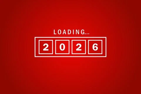 2026 loading bar isolated on red background Stockillustratie