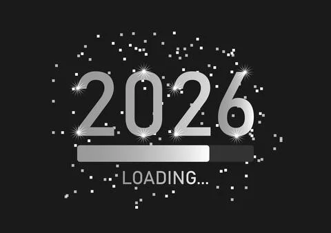 2026 Loading Screen  Futuristic Countdown Design with Starry Background Illustrazione stock
