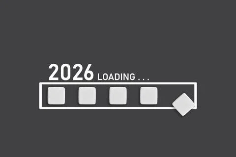 2026 Loading text on Dark Gray backdrop. Ideal for business planning, finan.. Stock Photos