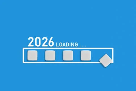 2026 Loading text on light blue backdrop. Ideal for business planning, fina.. Stock Photos