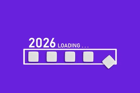 2026 Loading text on Purple backdrop. Ideal for business planning, financia.. Stock Illustration