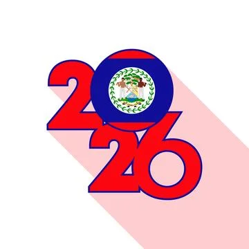 2026 Long Shadow Banner with Belize Flag Inside. Stock Illustration