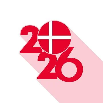 2026 Long Shadow Banner with Denmark Flag Inside. Stock Illustration