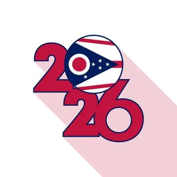 2026 Long Shadow Banner with Ohio Flag Inside. Illustrazione stock
