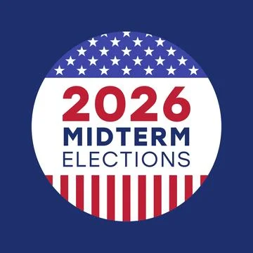 2026 Midterm Elections Circular Badge with Star Pattern and Red Stripes Illustrazione stock