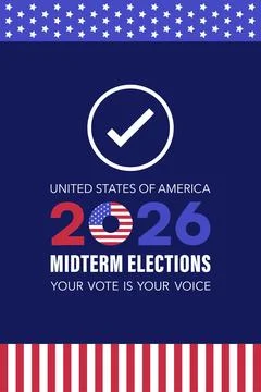 2026 Midterm Elections Poster with Check Mark Icon Star Header and Striped .. Ilustração Stock