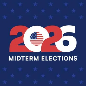 2026 Midterm Elections Red White Numbers with Star Pattern Background Stock Illustration